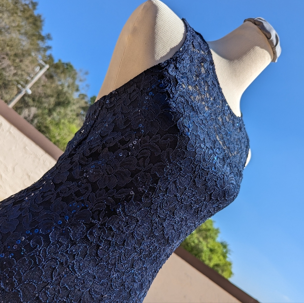 💙OMG! Onyx Nite Deep Blue Lace & Sequin Cocktail Party Dress